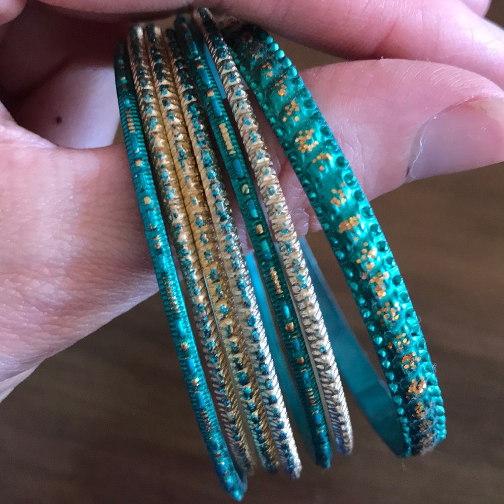 Turquoise + Gold Indian Bangles